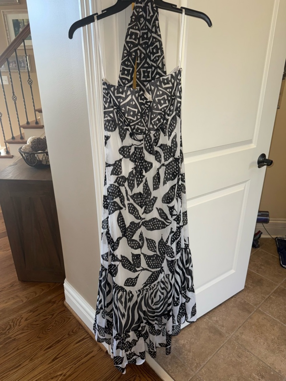 White House Black Market Black & White Printed Halter Maxi Dress